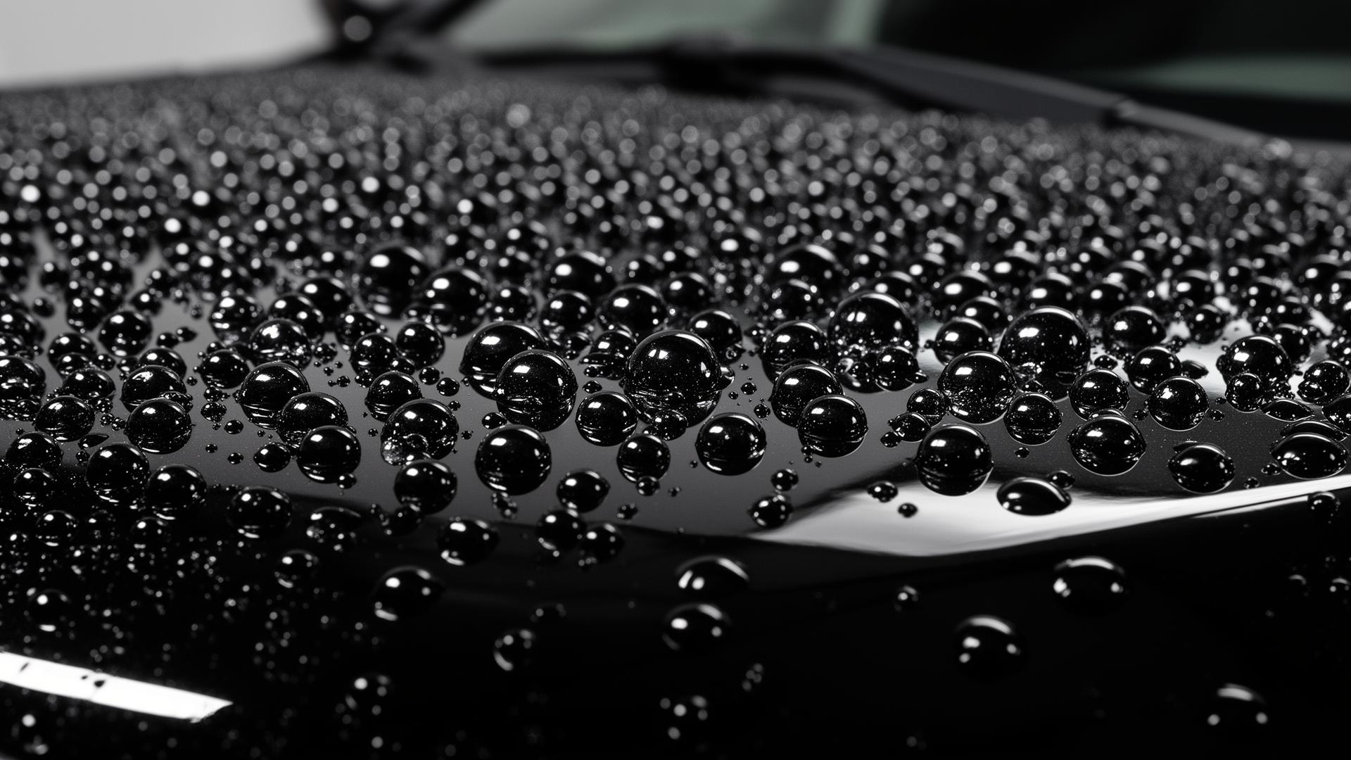 Hydrophobic water beading on ceramic coated black car paint